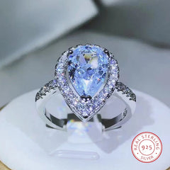925 sterling silver elegant and exquisite drop-shaped white zircon ring with diamonds for ladies fas