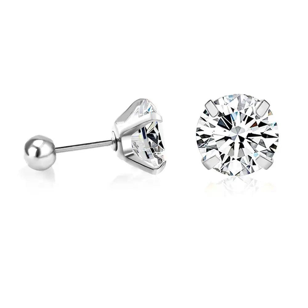 Crystal Round Stud Earrings for Men | Surgical Steel Screw Back Earrings alternate view