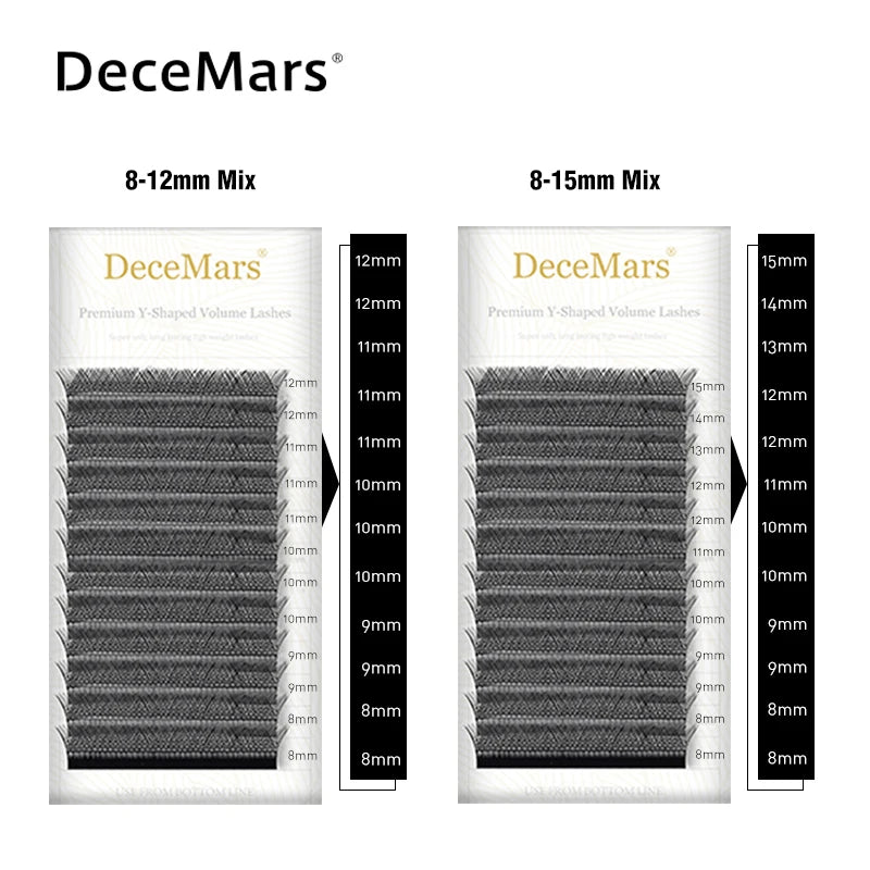 DeceMars YY Shape Black Brown Eyelashes Extensions | Two Tip Lashes C/D Curl close-up view