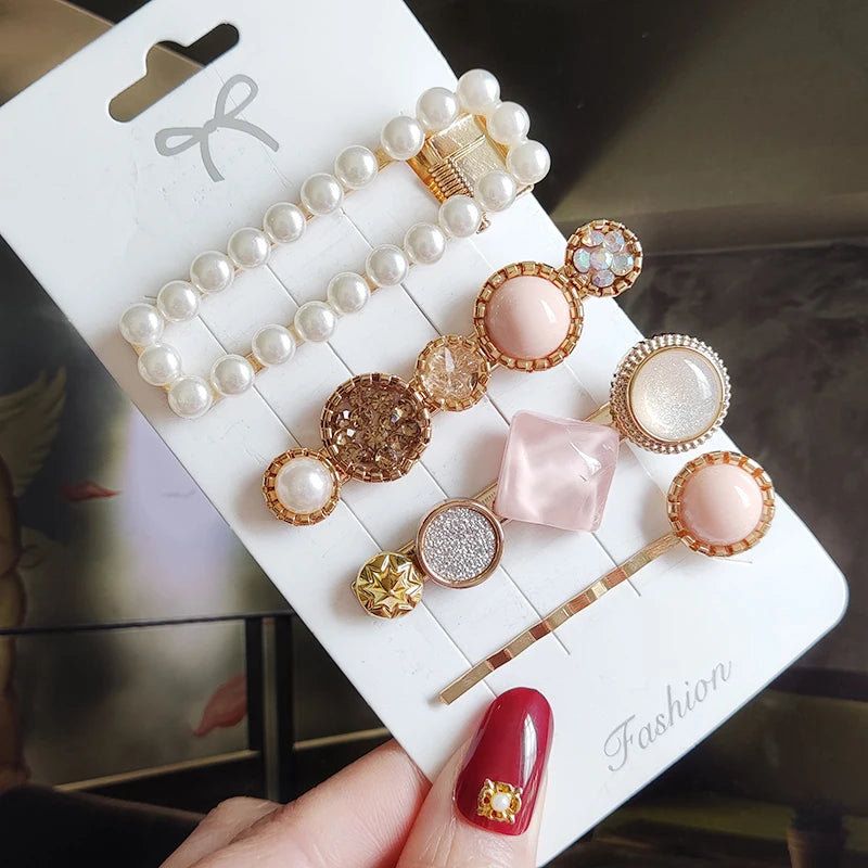 3/4pcs Set Pearl Hair Clip For Women Korean Hairpins Geometric Crystal Hair Barrettes Girl Hairgrip Hair Accessories