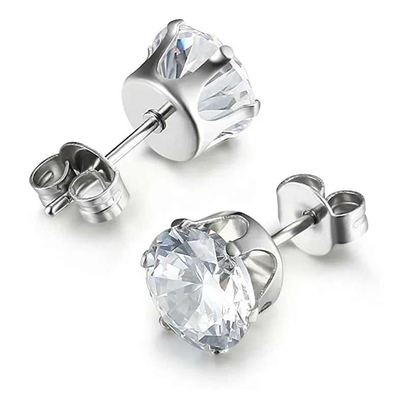 Huitan Minimalist Crystal Cubic Zirconia Stud Earrings | 6 Claws Unisex Fashion Jewelry detail view
