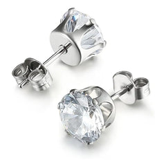 Huitan Minimalist Crystal Cubic Zirconia Stud Earrings | 6 Claws Unisex Fashion Jewelry detail view