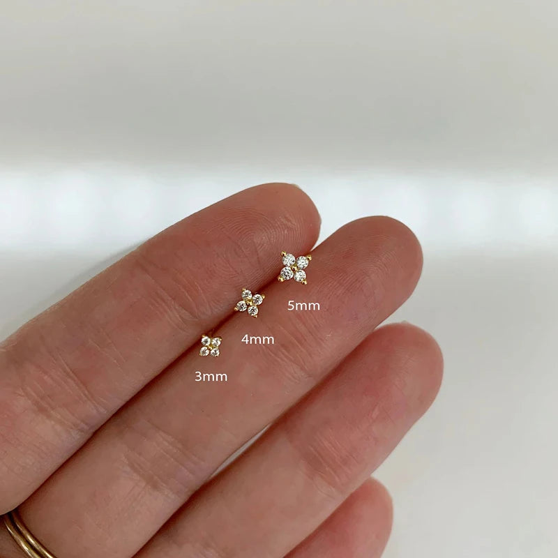 Huitan Korean Style Flower Stud Earrings Women Gold Color White Cubic Zirconia Small Fresh Fashion A