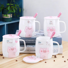 500mL Ceramics Cute Pig Mug with Lid Spoon Coffee Milk Tea Cup Water Drinking Glasses alternate view