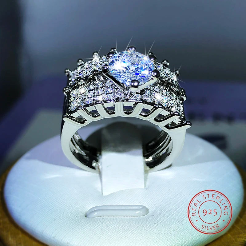 925 Sterling Silver Fashion High-End Full Diamond Full Zircon Ring Design For Ladies Party Reception