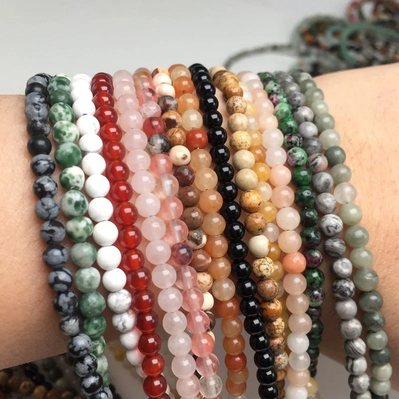 4mm Natural Stone Beaded Necklace and Bracelet Set | Tiger Eye Tourmaline Amazonite Agat detail view