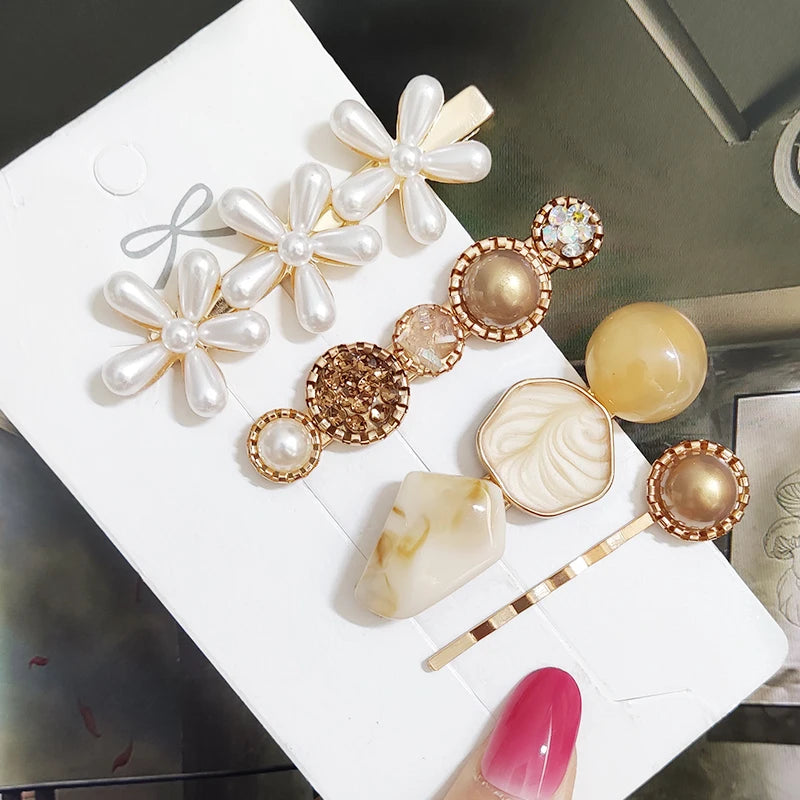 3/4pcs Set Pearl Hair Clip For Women Korean Hairpins Geometric Crystal Hair Barrettes Girl Hairgrip Hair Accessories