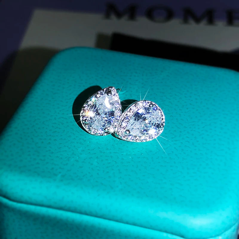 925 Sterling Silver High Quality Hearts And Arrows Inlaid AAA Zircon Water Drop Ear additional angle