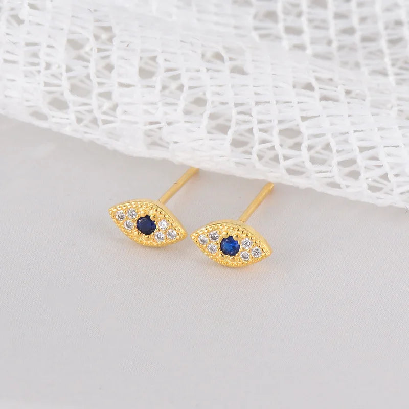 925 Sterling Silver Zircon Blue Evil Eye Stud Earrings additional angle