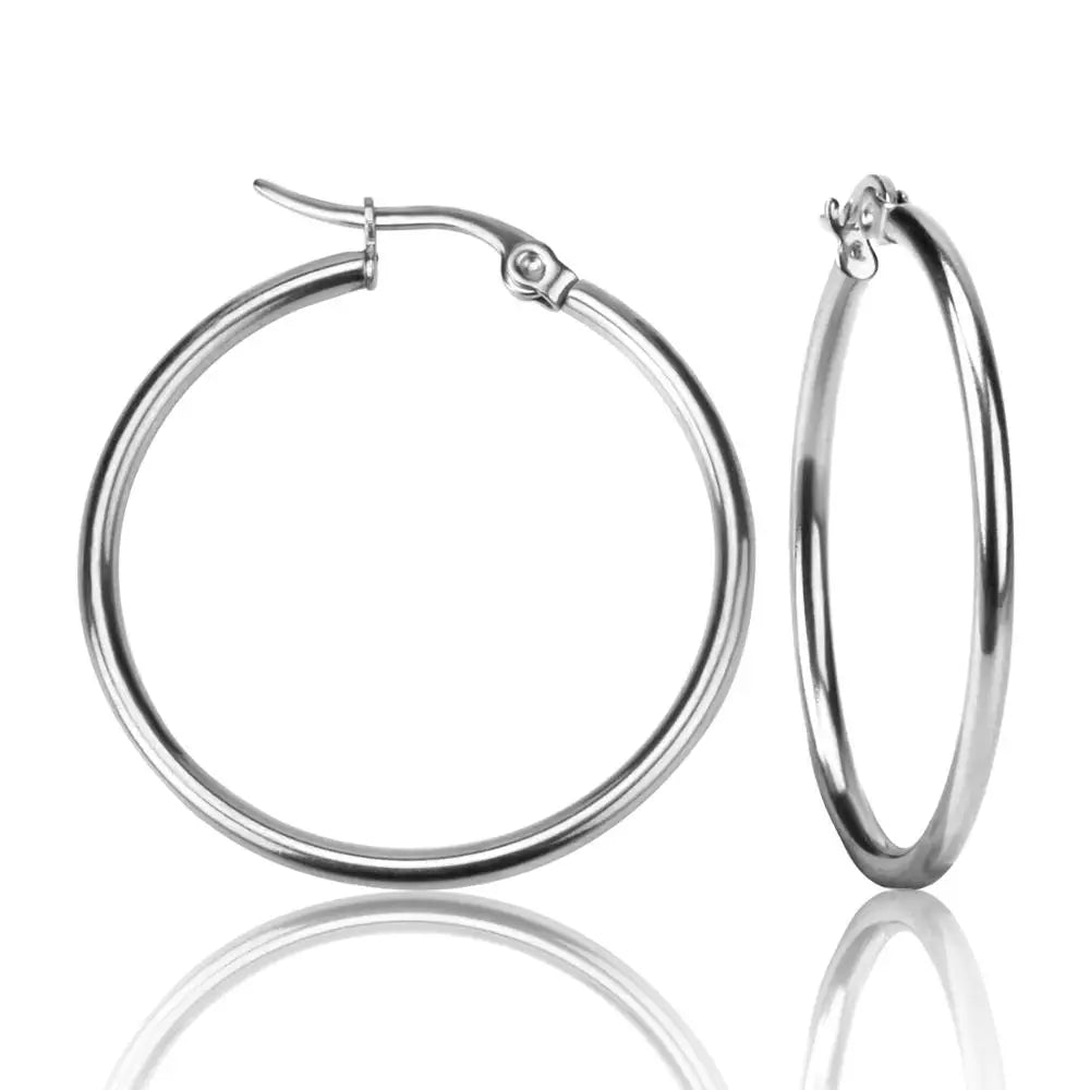 ASONSTEEL Simple Stainless Steel Hoop Earrings | Glossy Minimalist Classic Circles alternate view