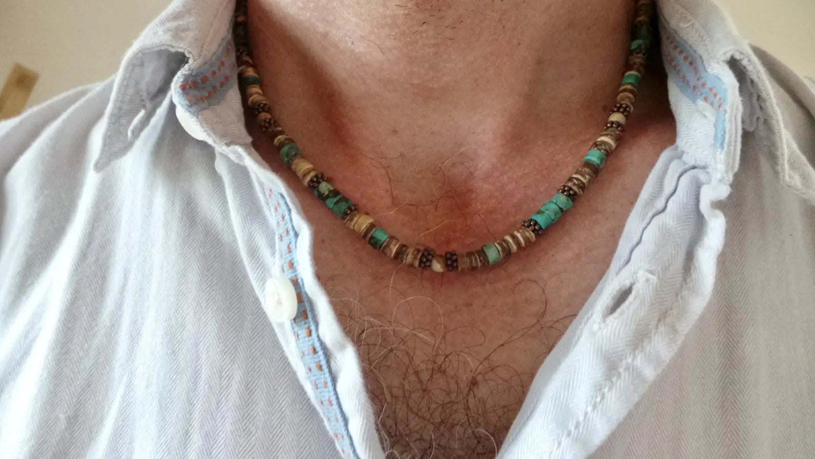 Men's Beaded Wood Beach Necklace | African Inspired Surfer Jewelry alternate view