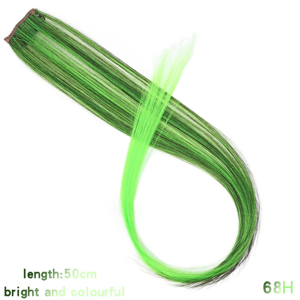 Clip In Rainbow Highlight Hair Extensions | Pink Synthetic Hair Strands close-up view