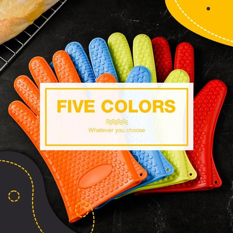 Silicone Oven Mitt | Heat Resistant Gloves with Full Finger and Wrist Protection additional angle