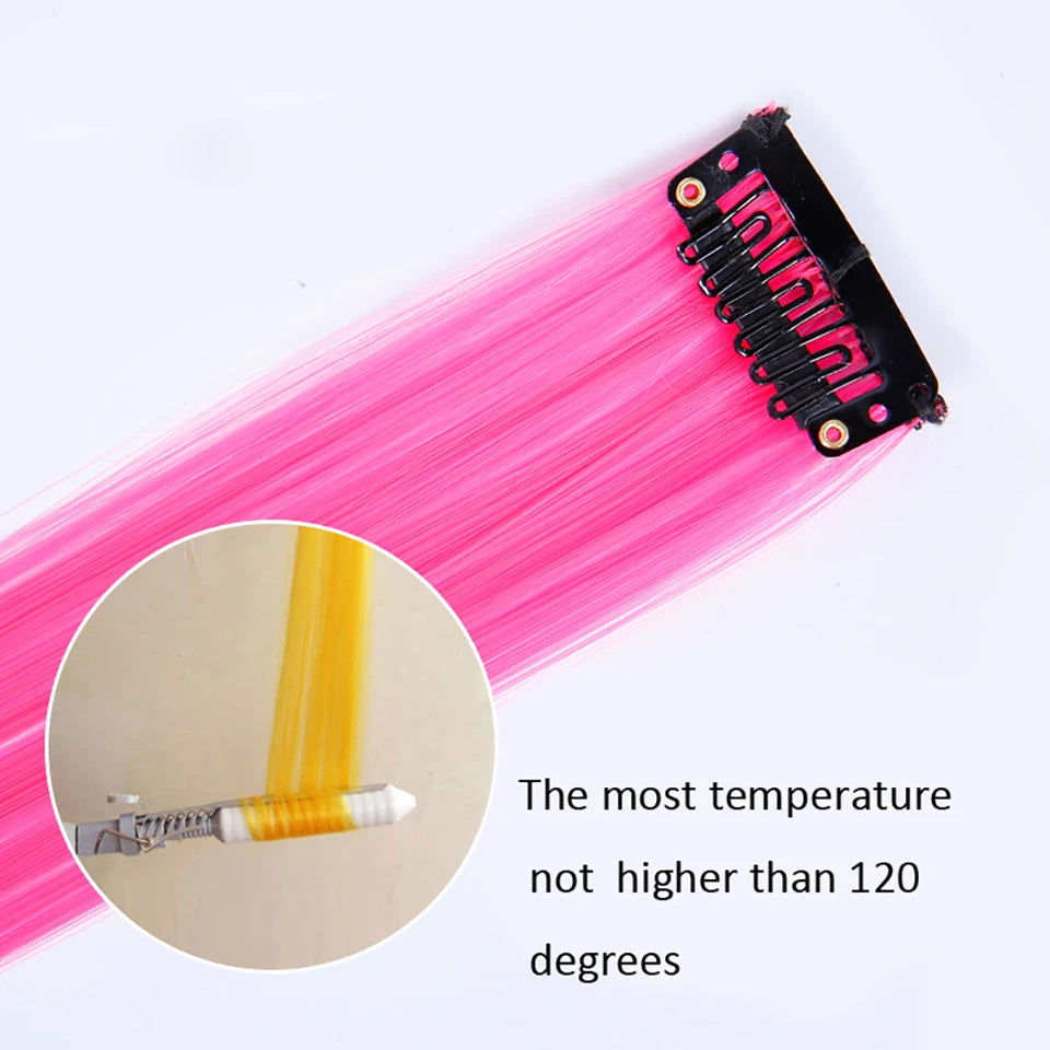 Clip In Rainbow Highlight Hair Extensions | Pink Synthetic Hair Strands lifestyle view