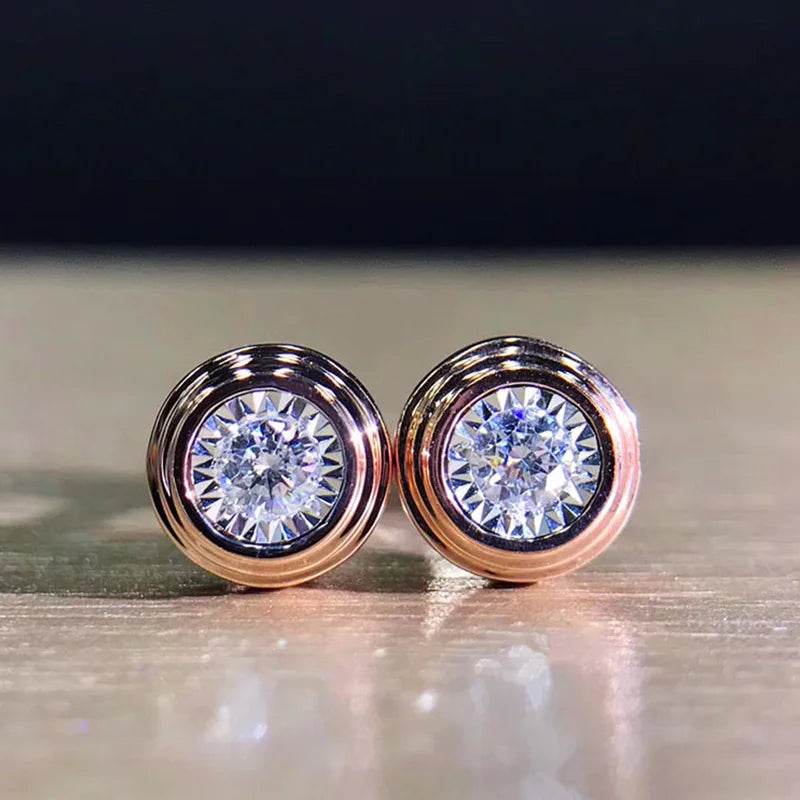 Huitan Classic Stud Earrings for Women/Men Inlaid Round White CZ Simple Design Couple Earrings Fancy Gift Timeless Style Jewelry