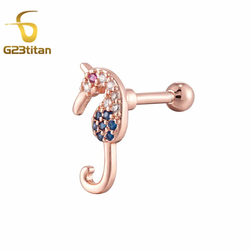 2PC Surgical Steel Cartilage Earring Helix Daith Conch Tragus Piecring Ring Zircon Flowe detail view