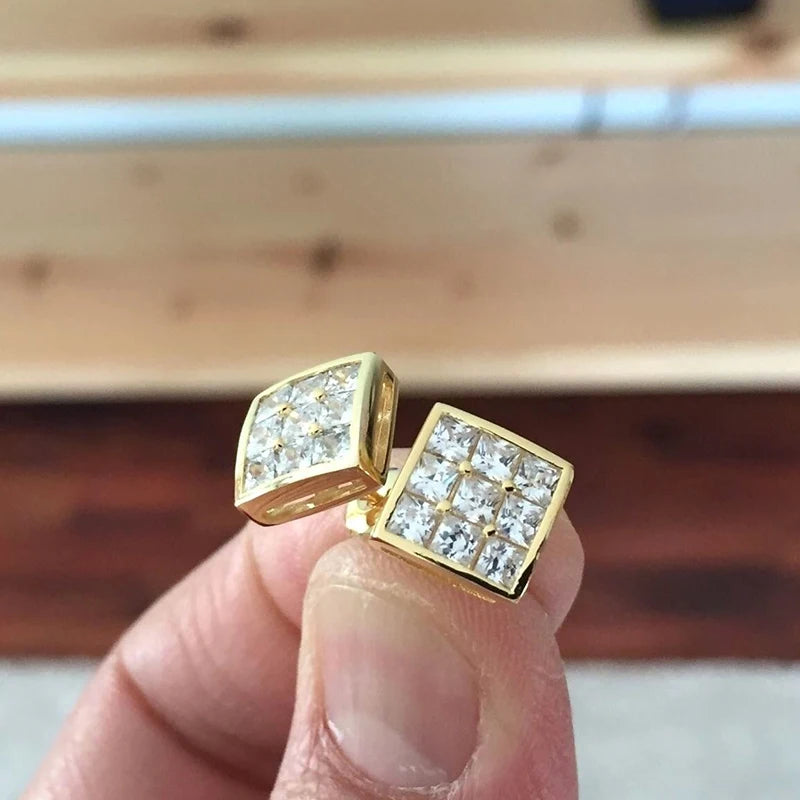 Huitan Luxury Gold Color Square Stud Earrings Women Ear Piercing with CZ Stone Simple alternate view