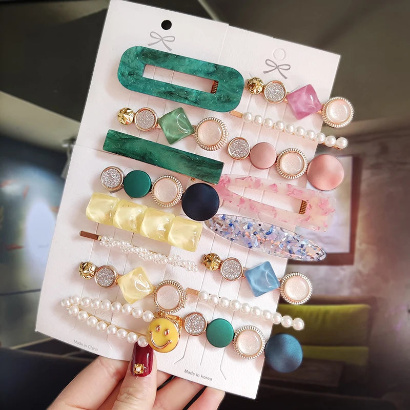 3/4pcs Set Pearl Hair Clip For Women Korean Hairpins Geometric Crystal Hair Barrettes Girl Hairgrip Hair Accessories