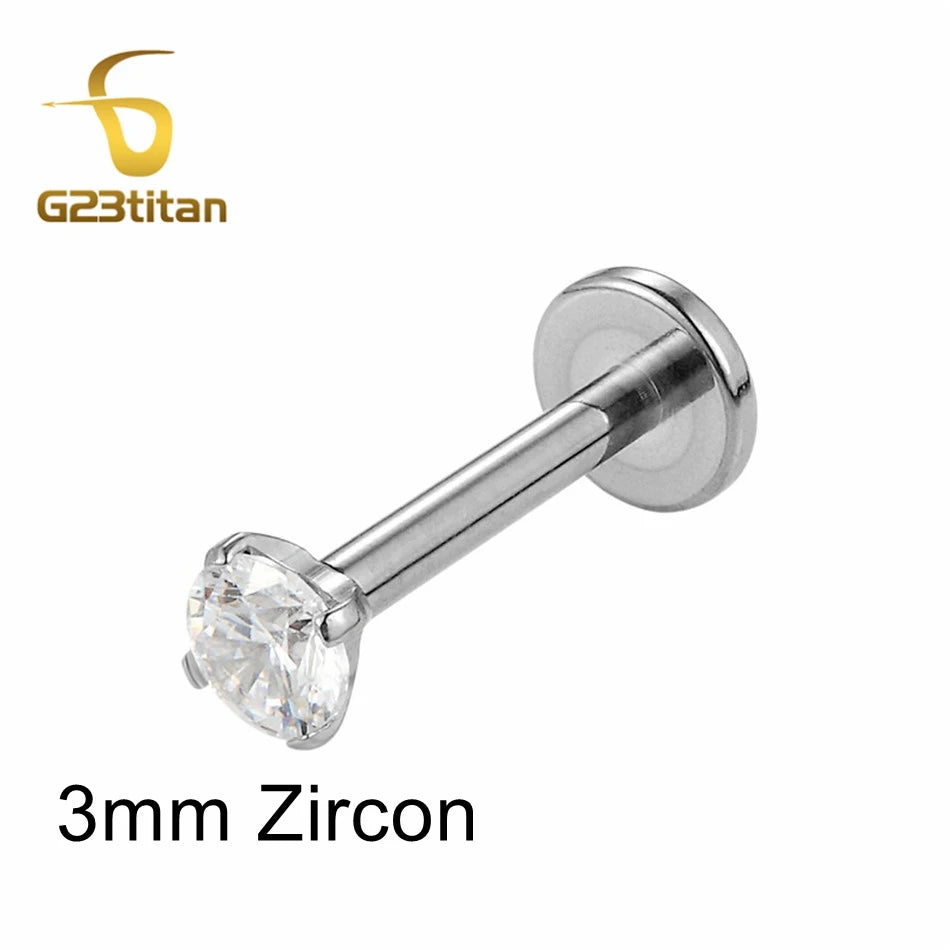 1pc CZ Zircon Titanium Labret Lip Stud 16G | Sensitive Skin Safe Piercing Jewelry