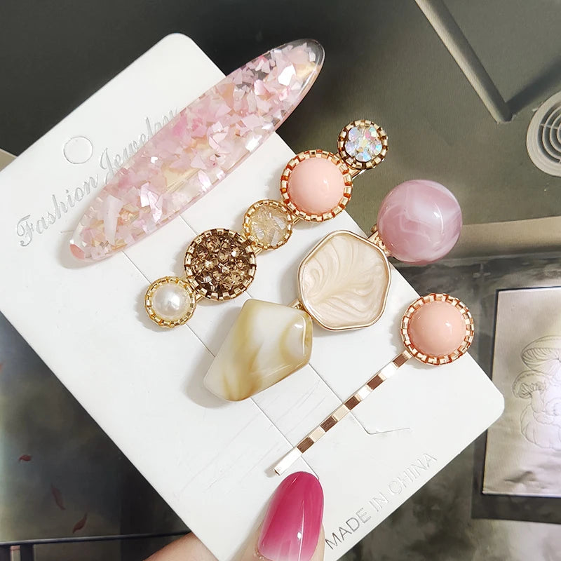 3/4pcs Set Pearl Hair Clip For Women Korean Hairpins Geometric Crystal Hair Barrettes Girl Hairgrip Hair Accessories