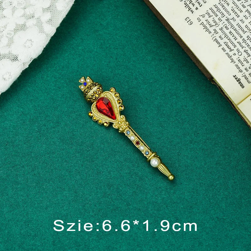 Vintage Palace Plant Flower Baroque Brooch Red Enamel Pearl Brooch Pin Woman Party Accessories