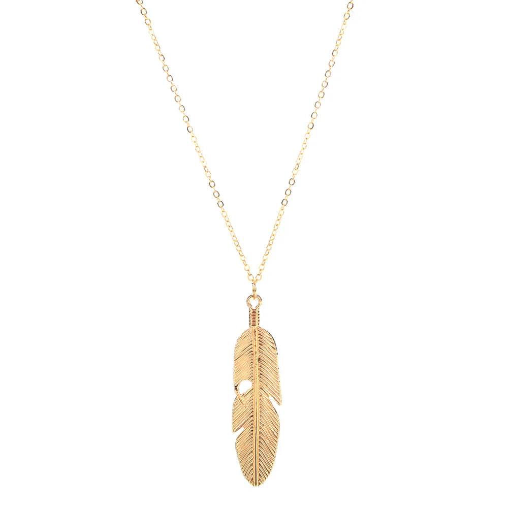VOQ Feather Pendant Necklace for Women | Trendy Long Chain Jewelry Gift alternate view