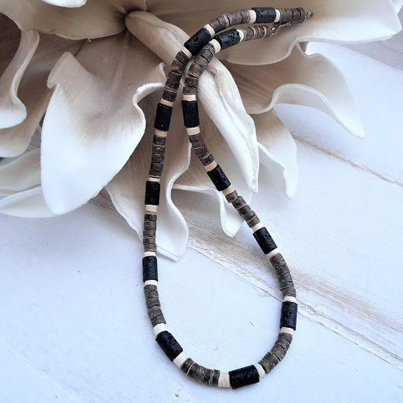 Men's Beaded Wood Beach Necklace | African Inspired Surfer Jewelry alternate view