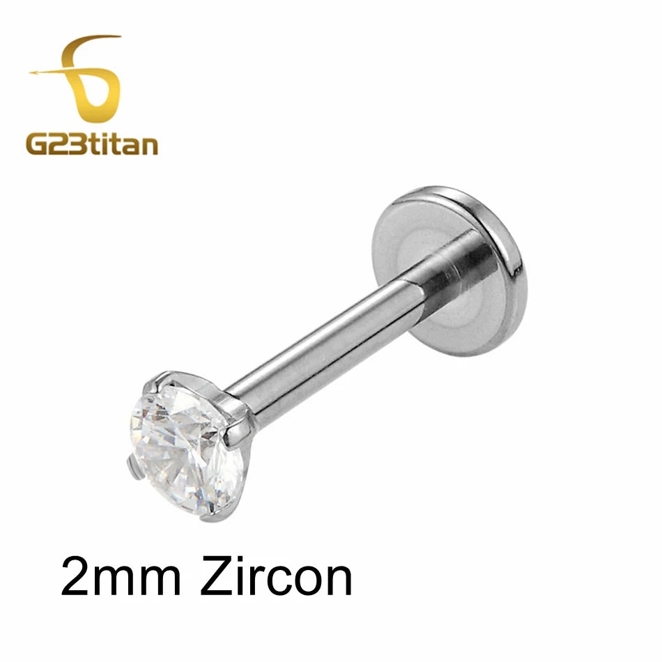 Labret Lip Stud 16G | Titanium CZ Piercing Jewelry for Sensitive Skin alternate view