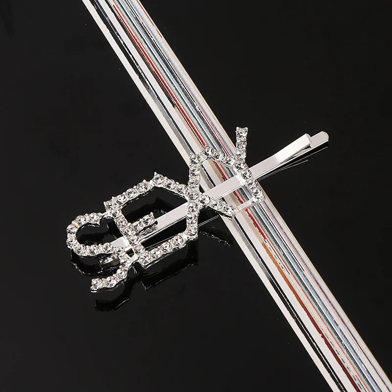Simple Letter Rhinestone Hairpins Women Hair Clips Pins Barrettes Accessories For Wom lifestyle view