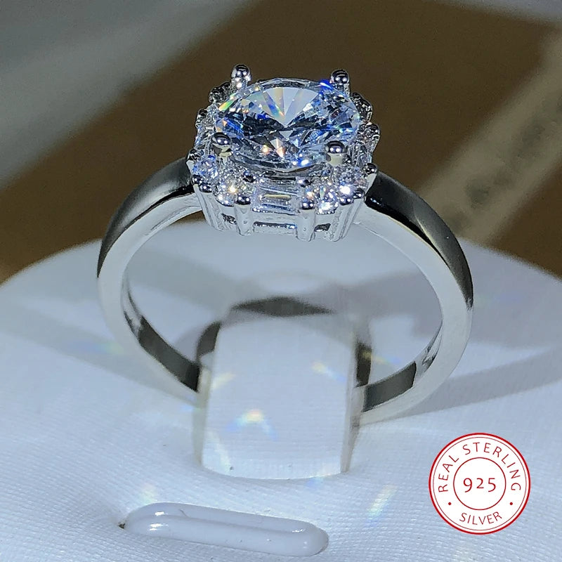 Original Four-Claw 925 Silver color Wedding Rings For Women Square AAAAA Big White Zircon Engagement