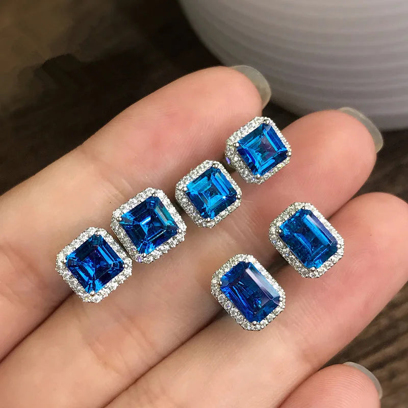 Huitan Rectangle/Square Green Cubic Zircon Stud Earrings Women Elegant Party Accessories detail view