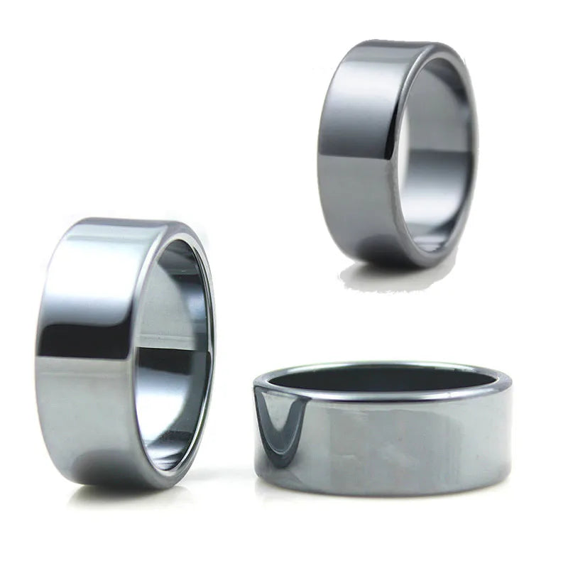 Flat Hematite Ring 10mm Wide (1pcs) Male and Female Fashion 5A Quality Jewelry Black No Magnet Ring