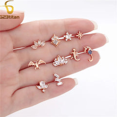 2PC Surgical Steel Cartilage Earring Helix Daith Conch Tragus Piecring Ring Zircon Flower Star Desig