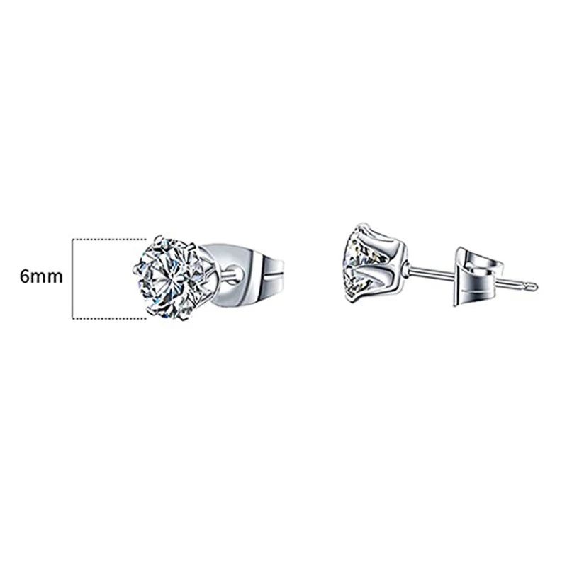 Huitan Minimalist Crystal Cubic Zirconia Stud Earrings | 6 Claws Unisex Fashion Jewel alternate view
