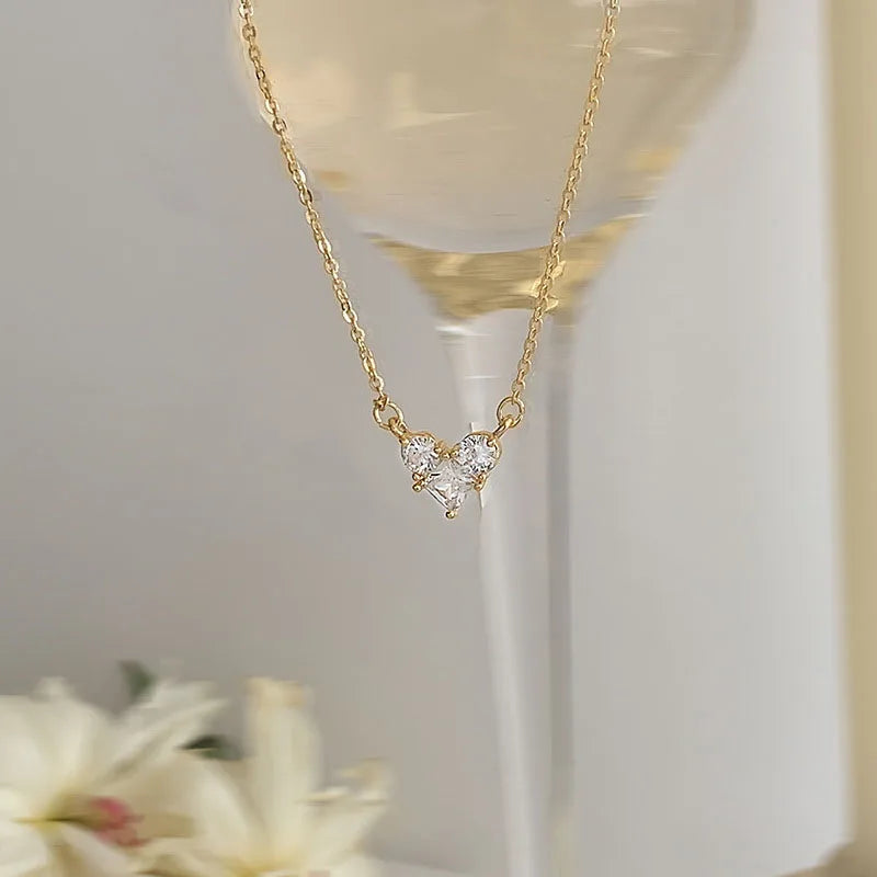 Silver Color Zircon Heart Necklace | Women's Shiny Clavicle Chain Jewelry lifestyle view
