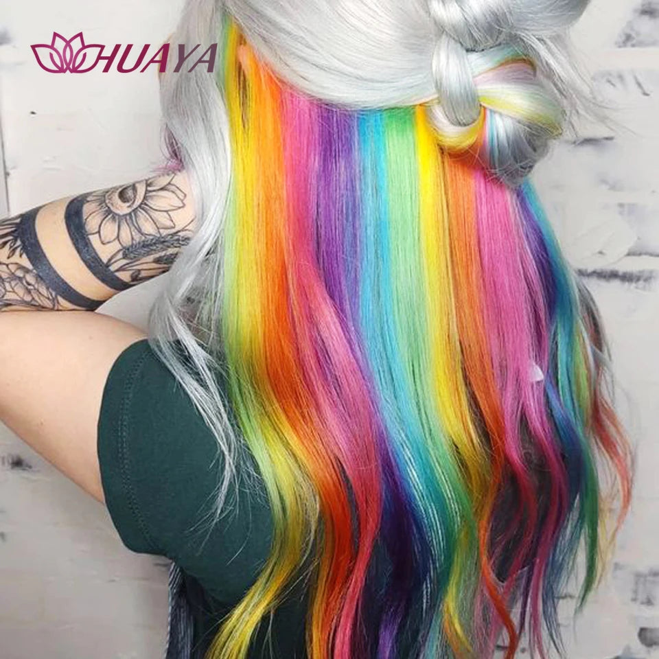 HUAYA Colorful Synthetic Hair Long Straight Hair Strands On Barrettes Clip In Hair Extensions Kanekalons Fake Hair Pins
