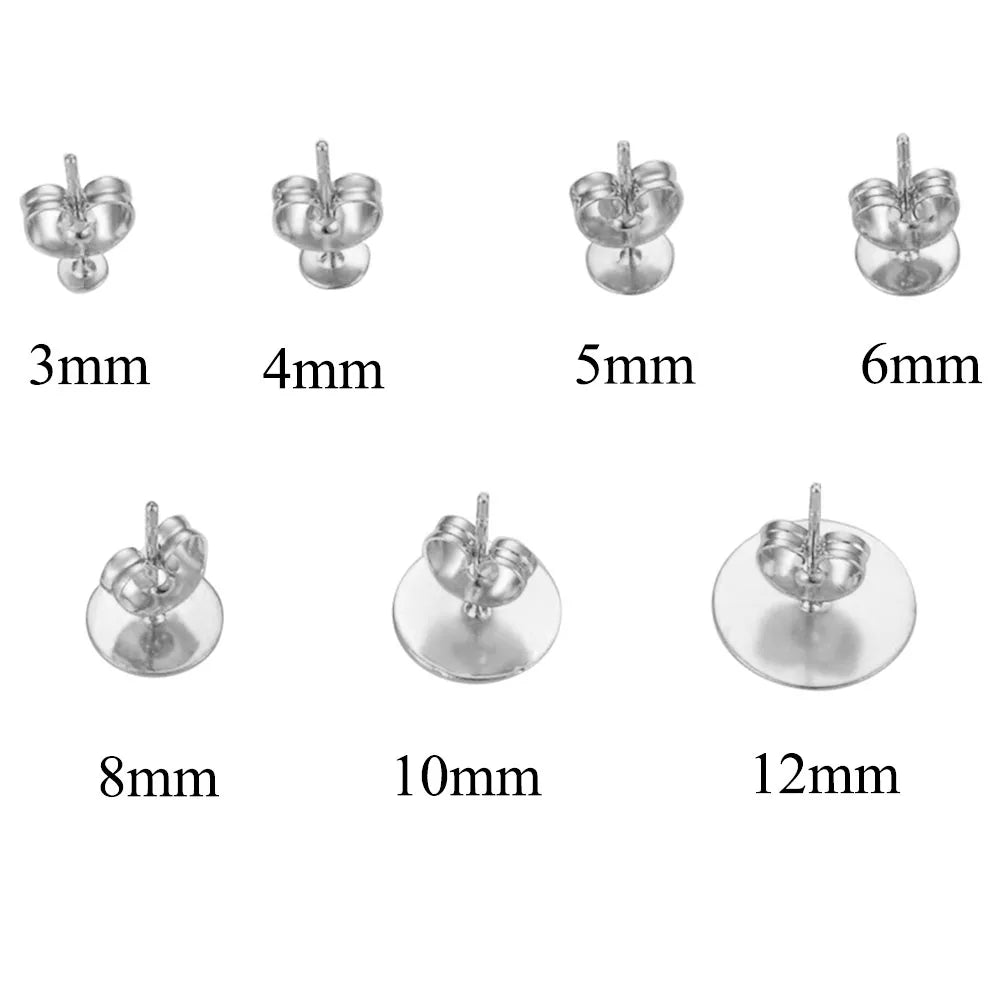 50pcs Stainless Steel 3 4 5 6 8 10 12mm Stud Pin Earring Base Earring Settings DIY additional angle