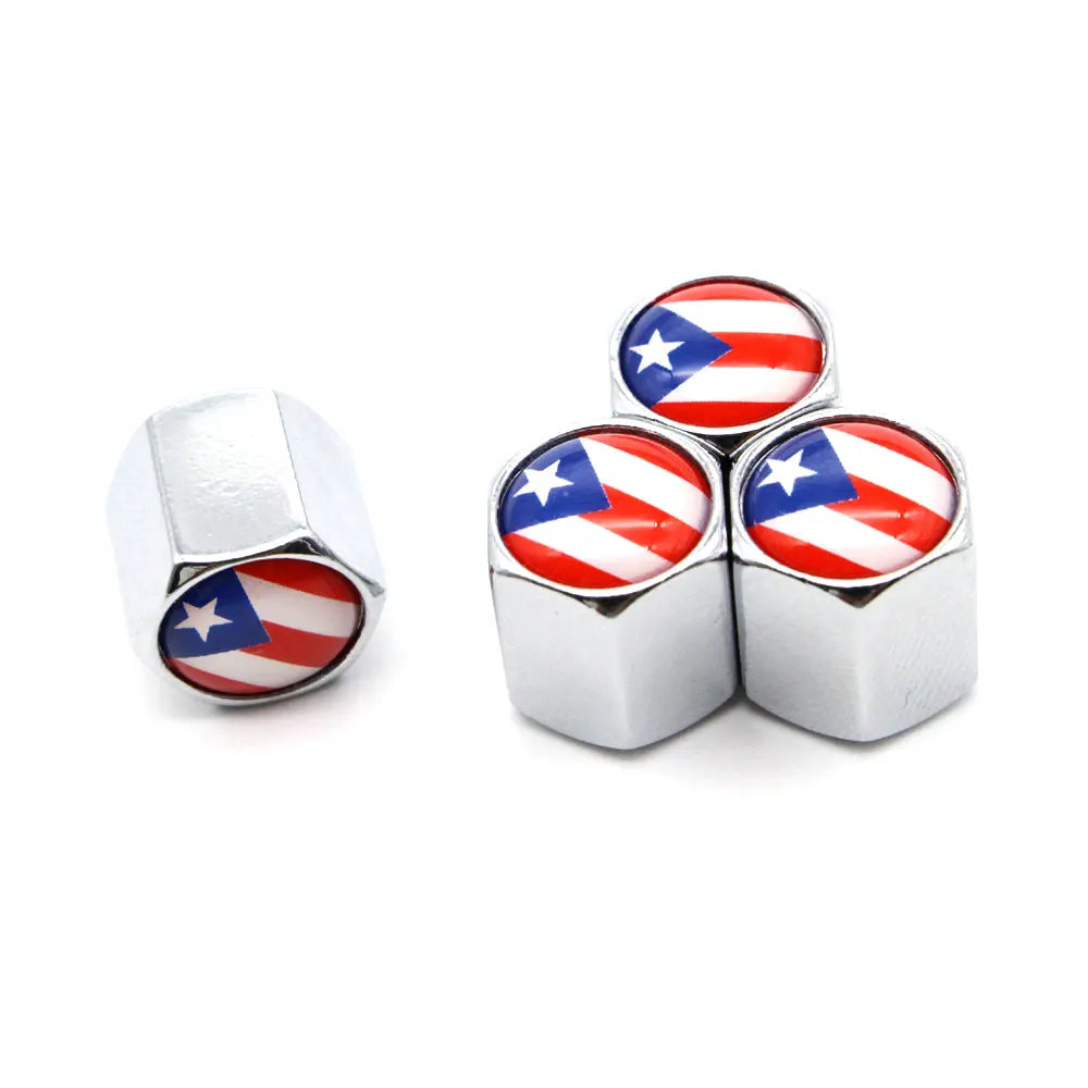 Zinc Alloy Puerto Rico Flag Tire Valve Stem Caps 4 Pcs Set detail view