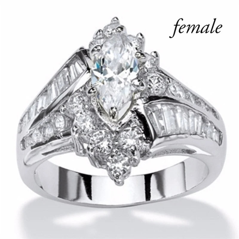 Fashion Couple Rings Women Marquise Cut Crystal CZ Ring Men's Two Rows CZ Stone Stain lifestyle view