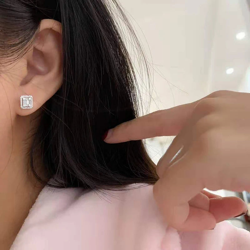 Huitan Geometric Stud Earrings Women Daily Wear Party Shiny Cubic Zirconia Ear Pier additional angle