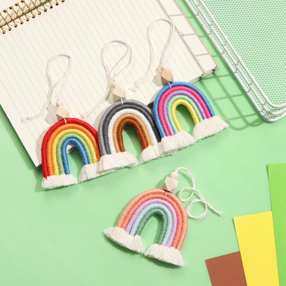 Boho Handmade Rainbow Decoeation Weaving Rainbow Keychains Car Rearview Mirror Pendan alternate view