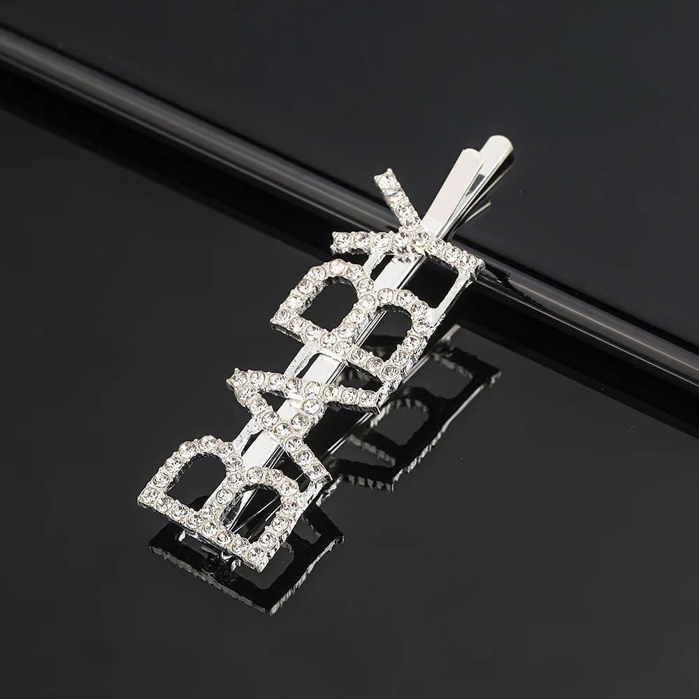 Simple Letter Rhinestone Hairpins Women Hair Clips Pins Barrettes Accessories For Wom lifestyle view