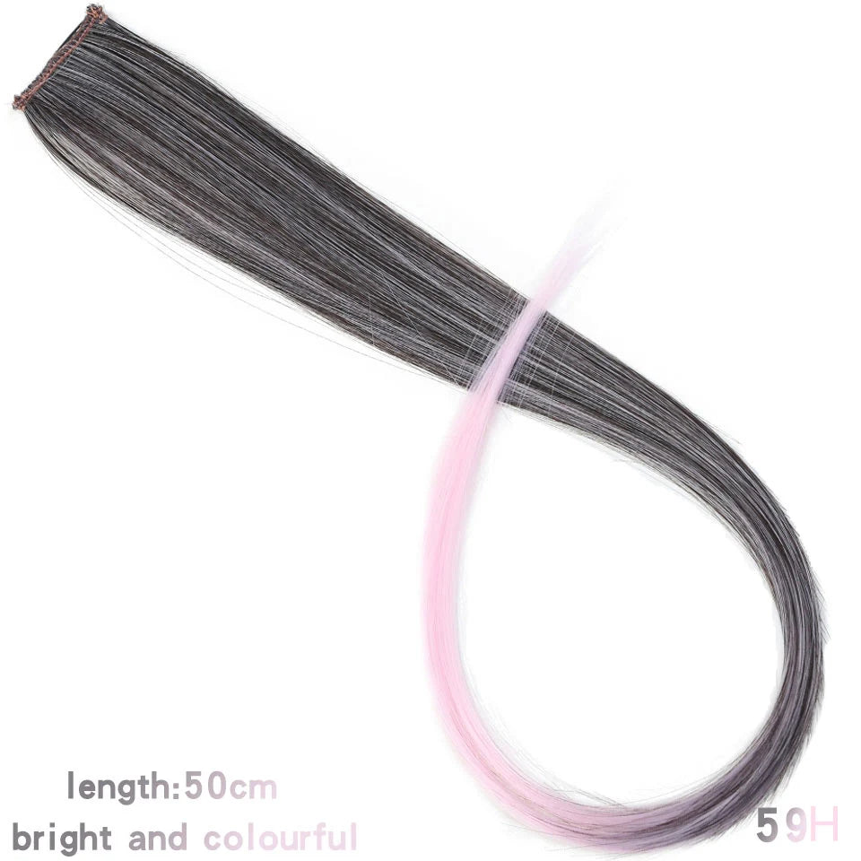 Clip In Rainbow Highlight Hair Extensions | Pink Synthetic Hair Strands detail view