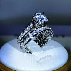 925 Silver Luxury Engagement Rings for Women 2Pcs/Set Shiny Zircon Novel Design Two T alternate view