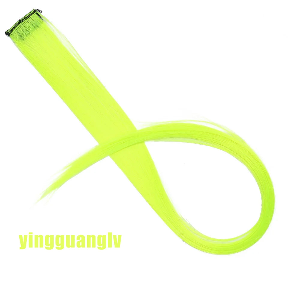 Clip In Rainbow Highlight Hair Extensions | Pink Synthetic Hair Strands detail view