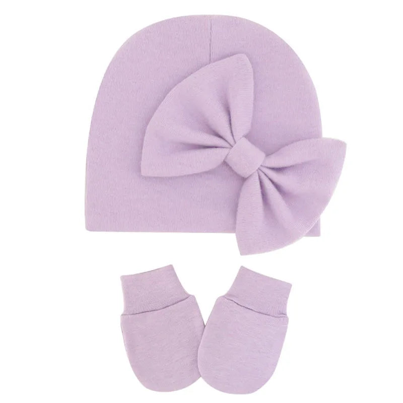 Newborn Baby Girl Hat and Gloves Set | Cotton Beanie for Infant Toddler lifestyle view