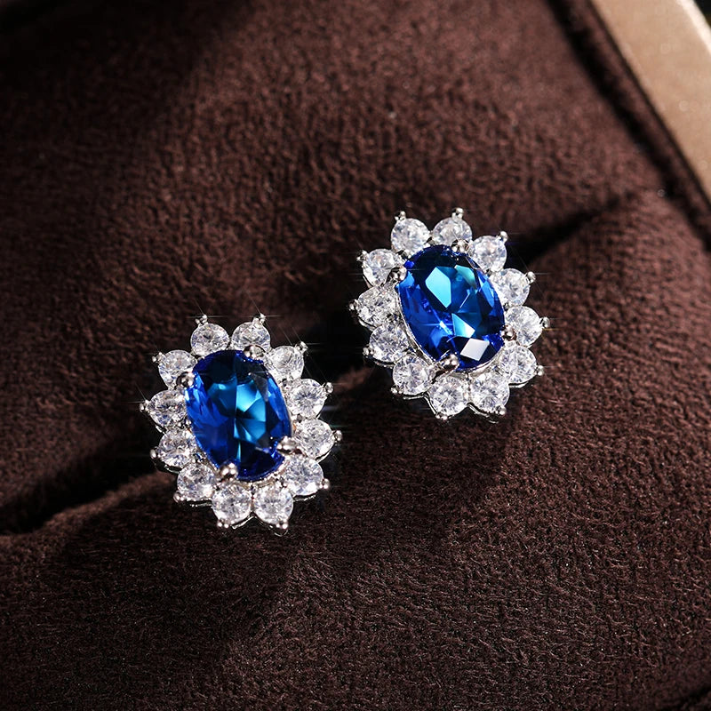 Huitan Fashion Sunflower Shape Stud Earrings Women Brilliant Oval Cubic Zirconia Luxu lifestyle view