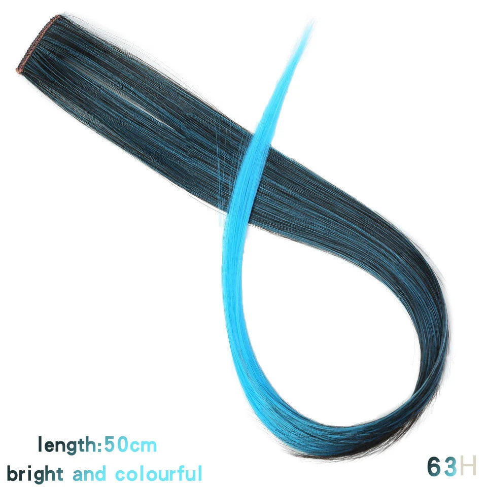 Clip In Rainbow Highlight Hair Extensions | Pink Synthetic Hair Strands close-up view