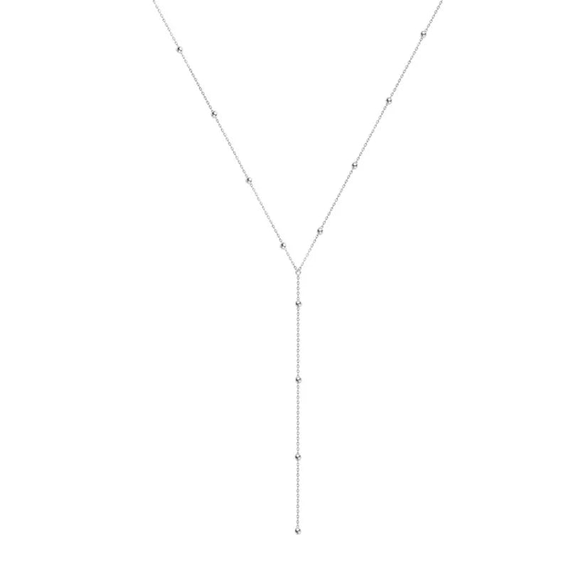 Silver Bead Chain Necklace | Simple Tassel Clavicle Chain for Women additional angle
