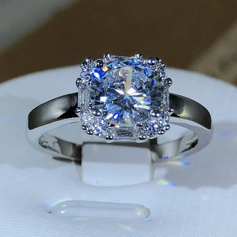 Original Four-Claw 925 Silver color Wedding Rings For Women Square AAAAA Big White additional angle